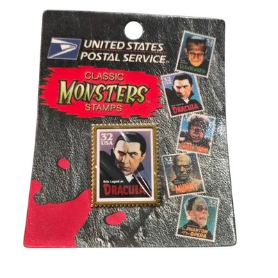 Classic Monster Dracula Metal Stamp Pinback Button USPS (1997)