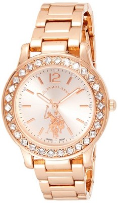 U.S. Polo Assn. Women's Rose Gold-Tone Watch   Elegant Crystal Bezel, Gold