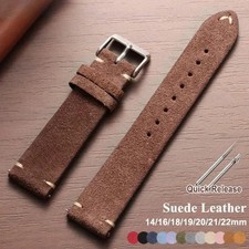 18 19 20 21 22 MM Soft Suede Leather Vintage Strap Watch Band Quick Release
