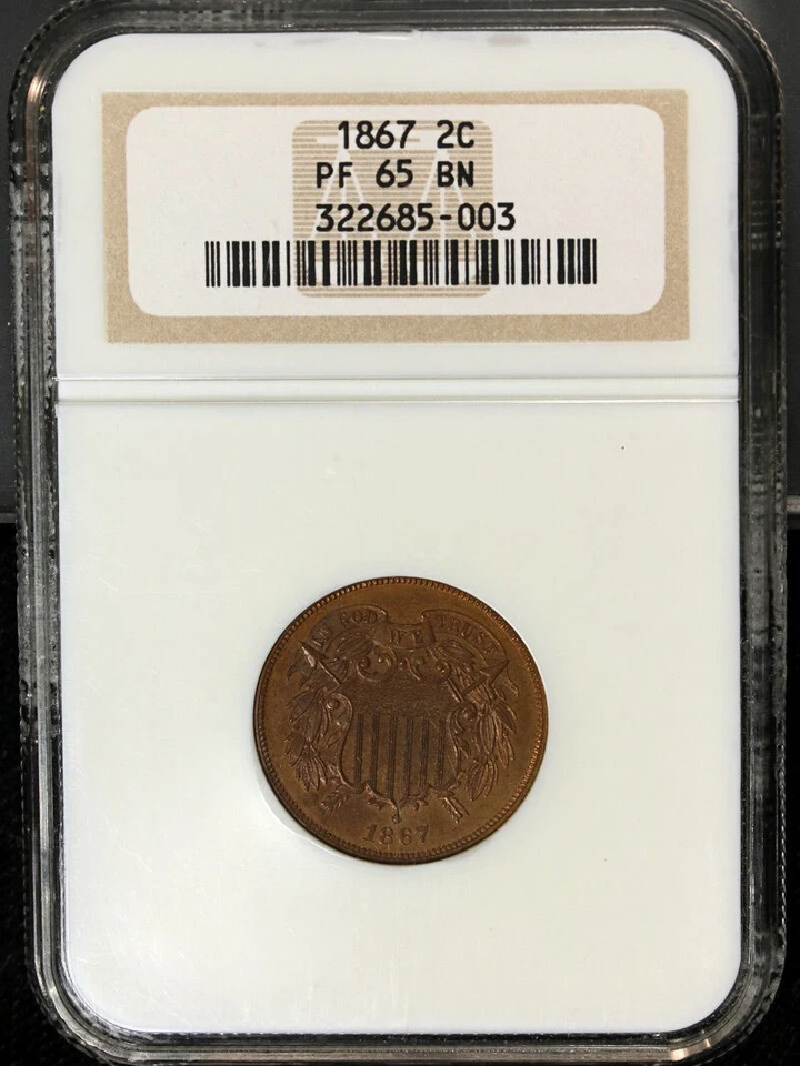 1867 Two (2) Cent Piece Proof NGC PF65 BN Nice Eye Appeal - Image 3 of 4