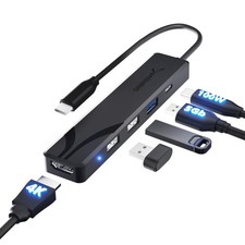 USB C 5 in 1 Hub 4K HDMI 100W PD Pass Through USB A Adapter for MacBook Windows