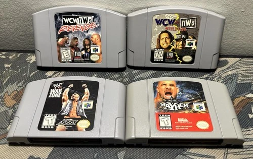 WCW/NWO Revenge, World Tour, Mayhem, WF Warzone, Lot Of 4 N64 Wrestling Games