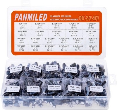 330pcs Aluminum Electrolytic Capacitor Kit 1uF 100uF Assortment 100V-400V 330PCS