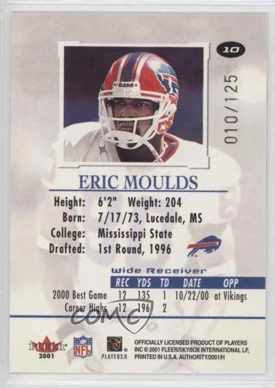 2001 Fleer Authority Prominence Numbered to 125 /125 Eric Moulds #10 - Image 2 of 2
