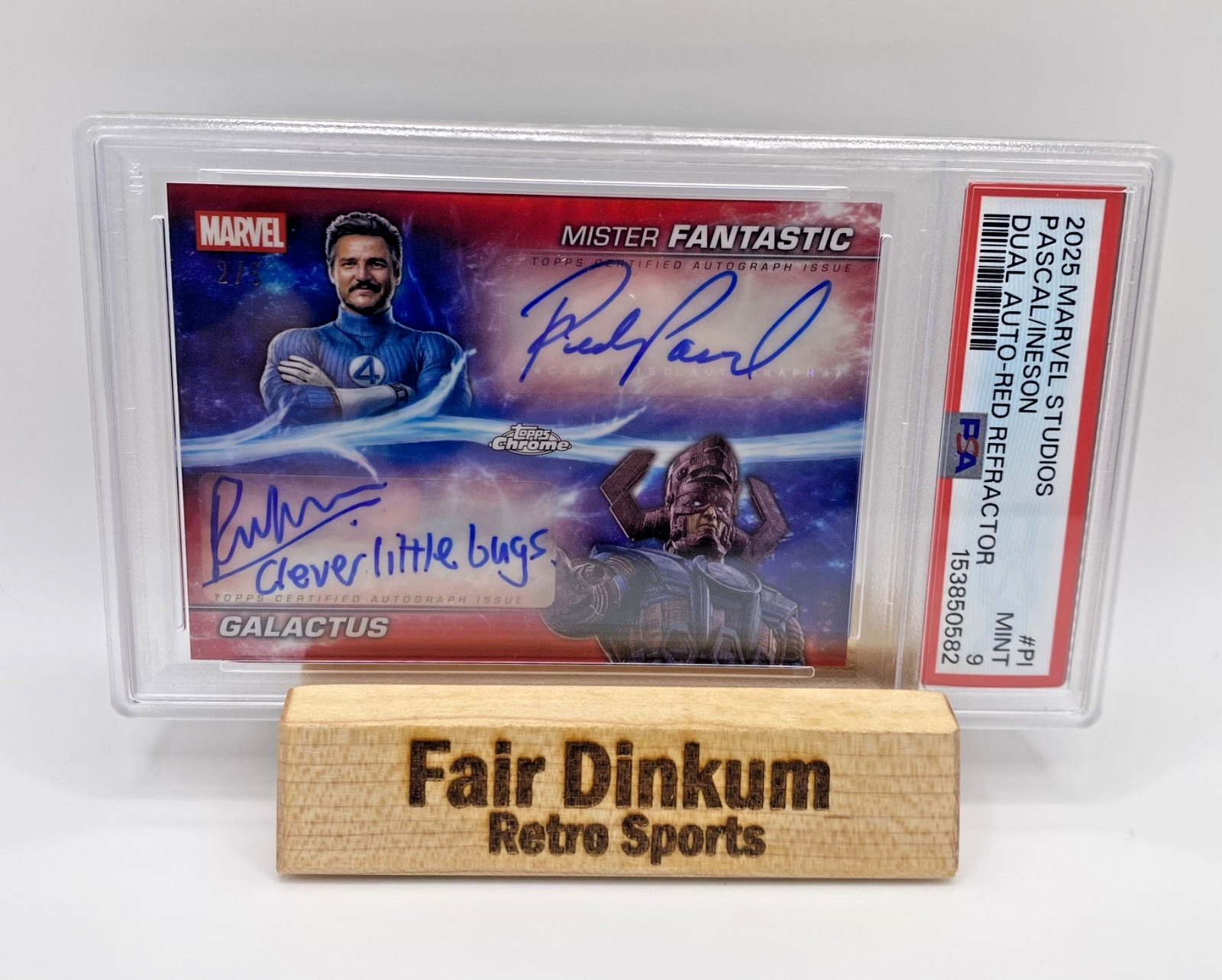2025 Topps Marvel Studios Chrome Dual Auto Red Ref #PI PASCAL/INESON /5 PSA 9