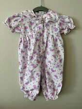 Vintage Floral Romper baby Girl 0-3m Pink Cottagecore Puff Sleeve Lace Collar
