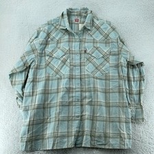 Levi's Pearl Snap Shirt Mens Large Blue Gray Plaid Western Relaxed-Fit Collared