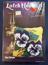 Sew Simple Latch Hook Kit, Pansies, sealed in box, Yellow Purple, 12x12”