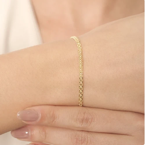Bracciale catena maglia bismark moda oro giallo 14 kt 7,25" 2,5 mm - Foto 1 di 1