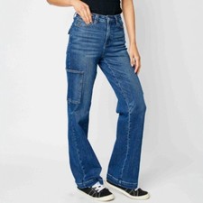 Judy Blue Cargo Wide Leg Jeans Size 7  28 High Rise Dark Wash Utility Denim