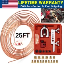 Brake Line Pipe Repair Kit 3/16 25FT Copper Pipe Flaring Tool + 20 Nuts Fittings