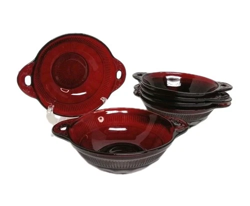 Vtg Anchor Hocking Depression Glass Royal Ruby Red Set of 6 Dessert Berry Bowls