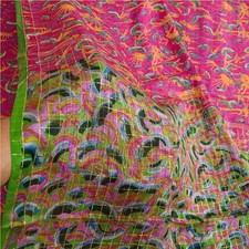 Sanskriti Vintage Sarees Indian Pink Pure Silk Printed Woven Sari Craft Fabric