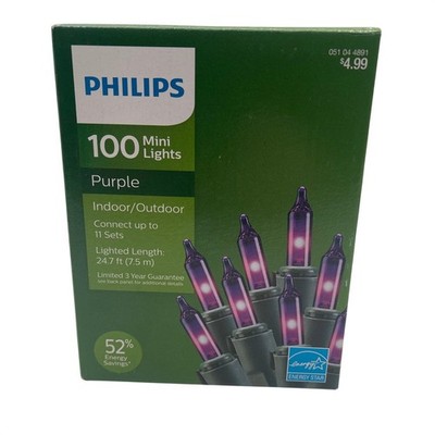 Philips 100 Mini Lights Purple Indoor Outdoor Christmas String Lights 24.7ft New