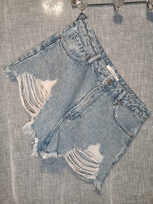 PacSun High Rise Distressed Denim Shorts 27 Light Wash Frayed Hem Vintage