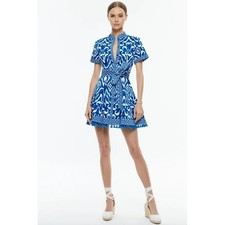 Alice + Olivia Lucy Mini Shirtdress Size 0 Artisan Ikat French Blue Belted