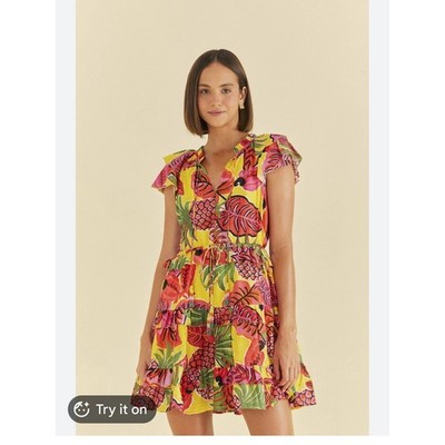 NWT M FARM Rio Yellow Mini Dress Fruit Dream Ruffle Dress