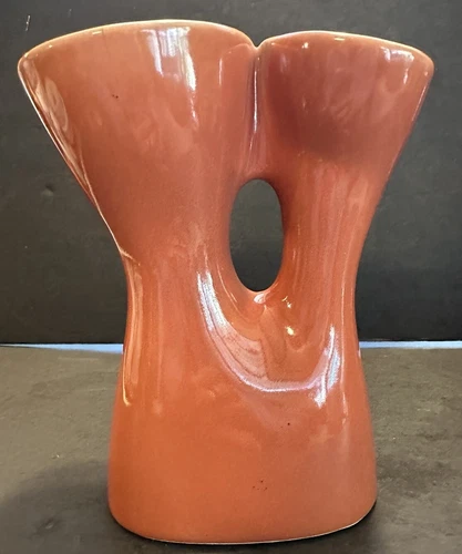 Red Wing Art Pottery Belle Kogan Double Vase Nut Brown W Label 75 Anniv 1957