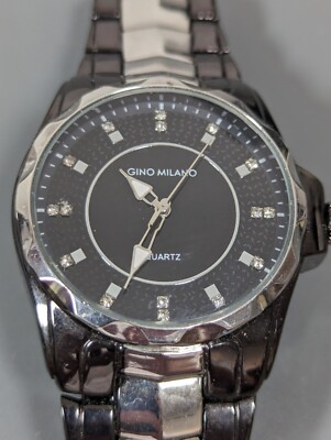 Mens Gino Milano Black Dial Round Case Two Tone Stainless Steel Band Watch