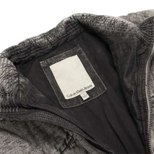 Giacca Puffer Uomo Calvin Klein Lavata Nero Grigio Jean Cerniera Piena Cappotto Caldo NUOVO - Foto 3 di 9