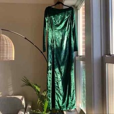 HOUSE OF CB/ Emerald Rich Green Velvet Tinsel Long-sleeve Iva Thigh Spilt Dress