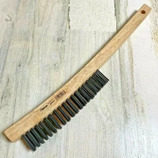 WEILER 44053 Curved Handle Scratch Brush 14" 3X19 Rows Steel Wire Wood Handle