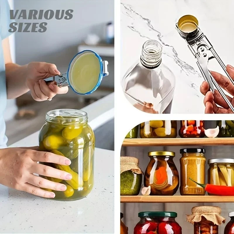 Abridor de latas ajustable multifuncional de acero inoxidable tapa tarro pinza cocina Foto 3 de 4