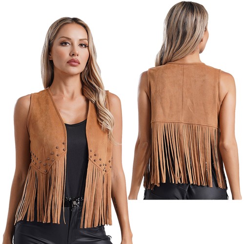 Womens Jackets Fringe Vest Cowgirl Waistcoat Rivets Clubwear Medieval Cosplay - Picture 5 of 24