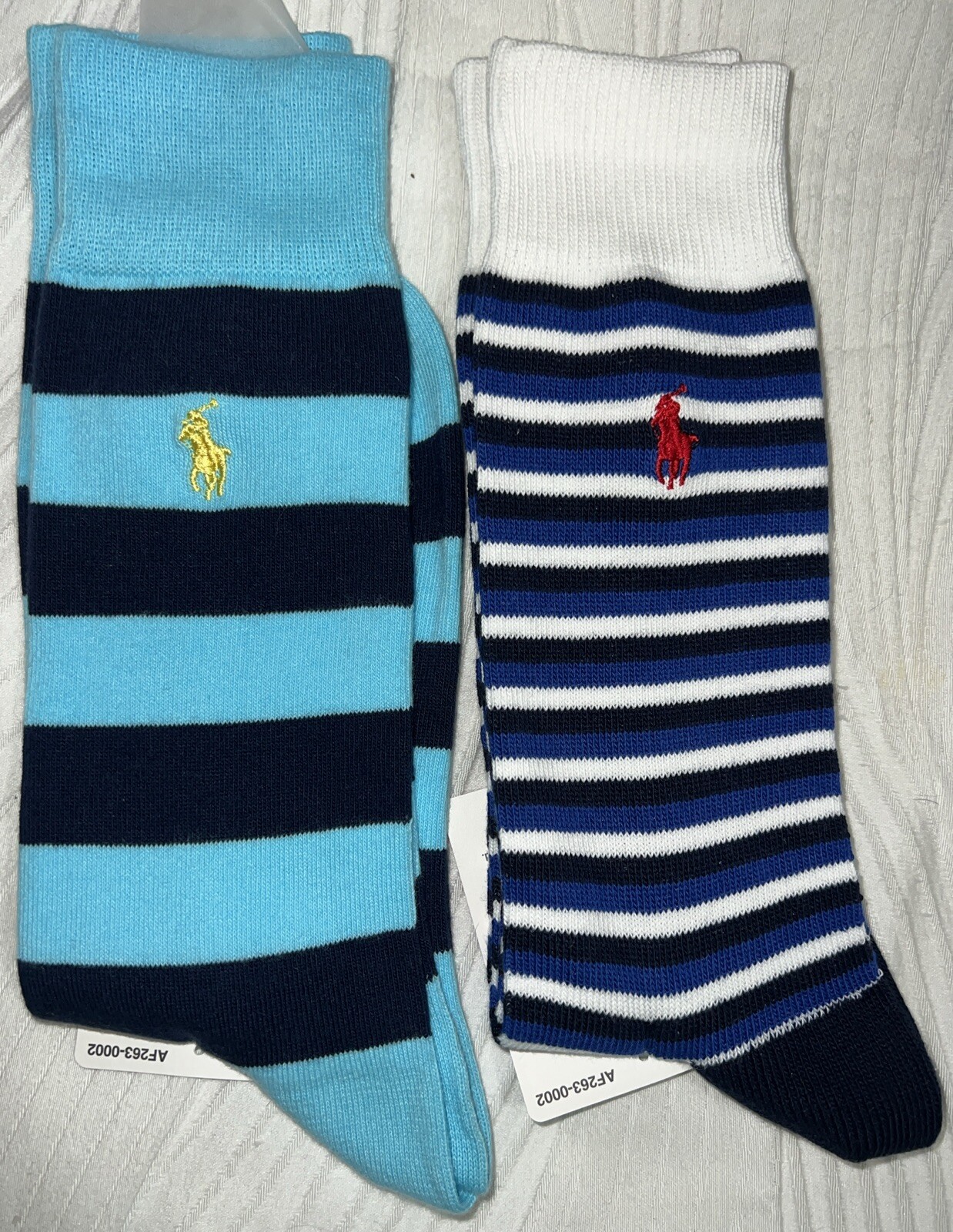 Polo Ralph Lauren Uomo Crew Abito Calze Due Paia Blu Navy Bianco Nuovi Senza Etichette Logo Pony