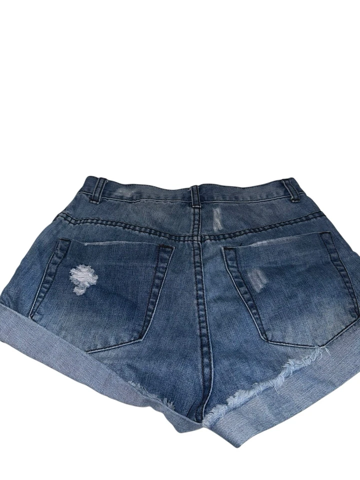 Pantalones cortos de mezclilla desgastados con puños Tobi para mujer talla 26 pantalones cortos botones mosca Foto 4 de 4