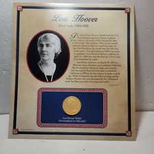 Lou Hoover First Lady 1929-1933 Electroplated In 24kt Gold Medal/Coin