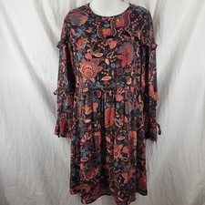 Loft Autumn Fall Floral Long Sleeve Ruffle Bohemian Dress Size 6 NWT Cottagecore
