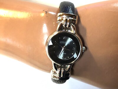 Vintage John Rivers Armbanduhr für Damen Spangenuhr Armreif Quarz silber schwarz