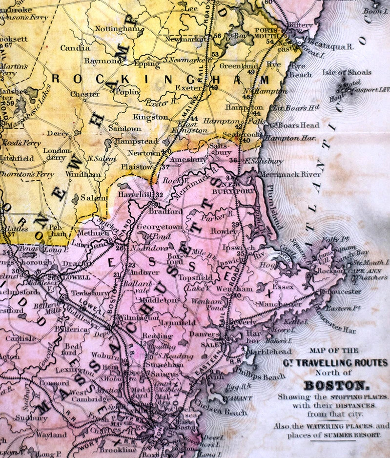 Mapa Williams 1847 Boston Massachusetts Nuevo Hampshire Portland Maine Ferrocarril RR Foto 2 de 2