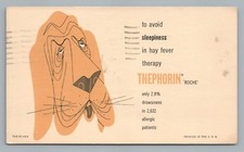 Sleepy Bloodhound Dog PHARMACEUTICAL Advertising THEPHORIN Roche Vintage 1951