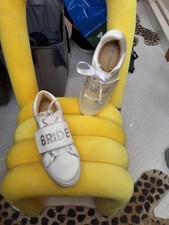 Nib Betsey Johnson Women's Sneakers White Satin BRIDE Tie Liana 7M