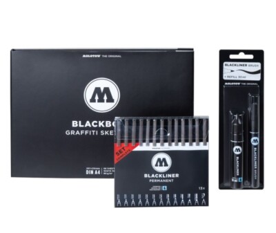 Molotow Blackliner Complete Bundle - Marker Pen Pack Sketchbook Refill Ink Set