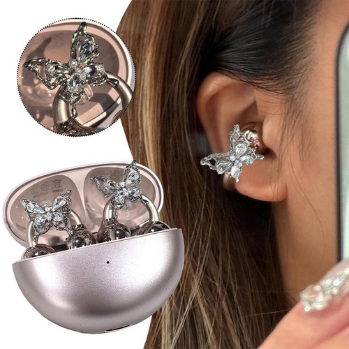 2 pcs Butterfly Open Earphone Clip Water Diamond Butterfly Knot Earphone Buckle