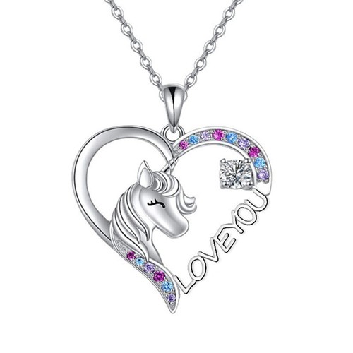 925 Silver Pated Bridal Heart Unicorn Crown Shinny Necklace Pendants