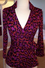DIANE VON FURSTENBERG DVF VTG JILL RED LEOPARD SPOTTED CAT SILK WRAP TOP 2 0