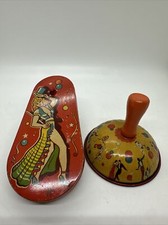 Vntg U.S Metal Toy MFG Co. Made In USA Tin Lithograph Noise Maker Ratchet  Bell