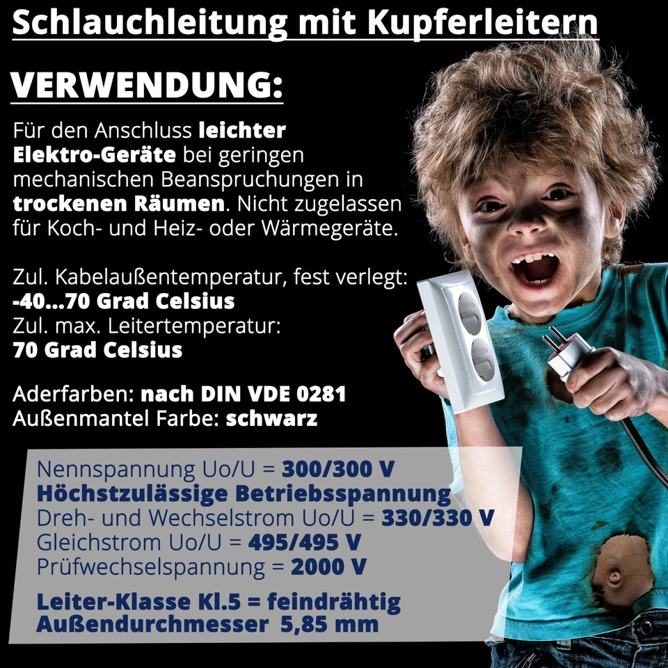 (0,50€/m) Leichte Schlauchleitung H03VV-F 2x0,75 mm² weiß - Stromkabel H03VVF - Bild 3 von 4