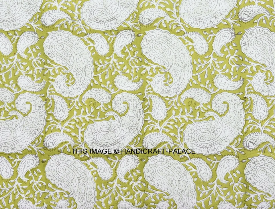 Material de vestido indio con estampado de bloques de tela de algodón de cachemira con estampado de bloques a mano de 3 yardas Foto 2 de 3