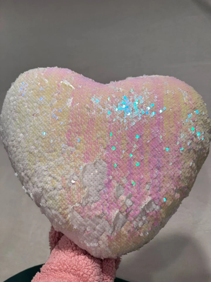 Pillow Heart Throw Sequin Pink 12 Decorative Reversible Huggable Soft Cushion - Image 2 of 2