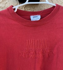 Vintage 80s Gloria Vanderbilt Jeans T SHIRT USA Made Red Sz L Distressed Faded