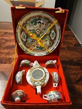 Vintage Chinese 8 Piece Miniature Tea Set in Red Silk Box