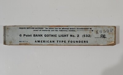 American Type Founders 6 Point Bank Gothic Light (532) FIG Set No. 2 New in Box