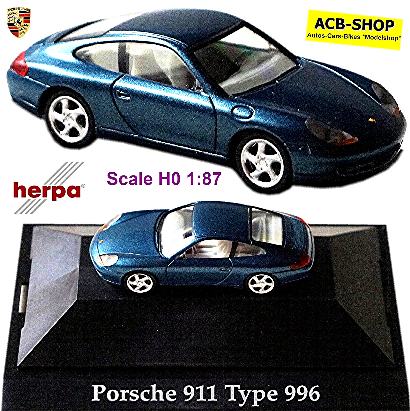 Porsche 911 996 Carrera Coupe 1997-2006 Laguna Blue Metallic 1:87 Herpa