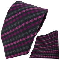 Tigertie Designer Krawatte + Einstecktuch Magenta Anthrazit Schwarz Gestreift