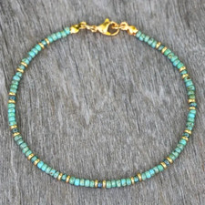 Vintage Boho Chic Turquoise Stone Beaded Necklace Women Adjustable Chain Gift